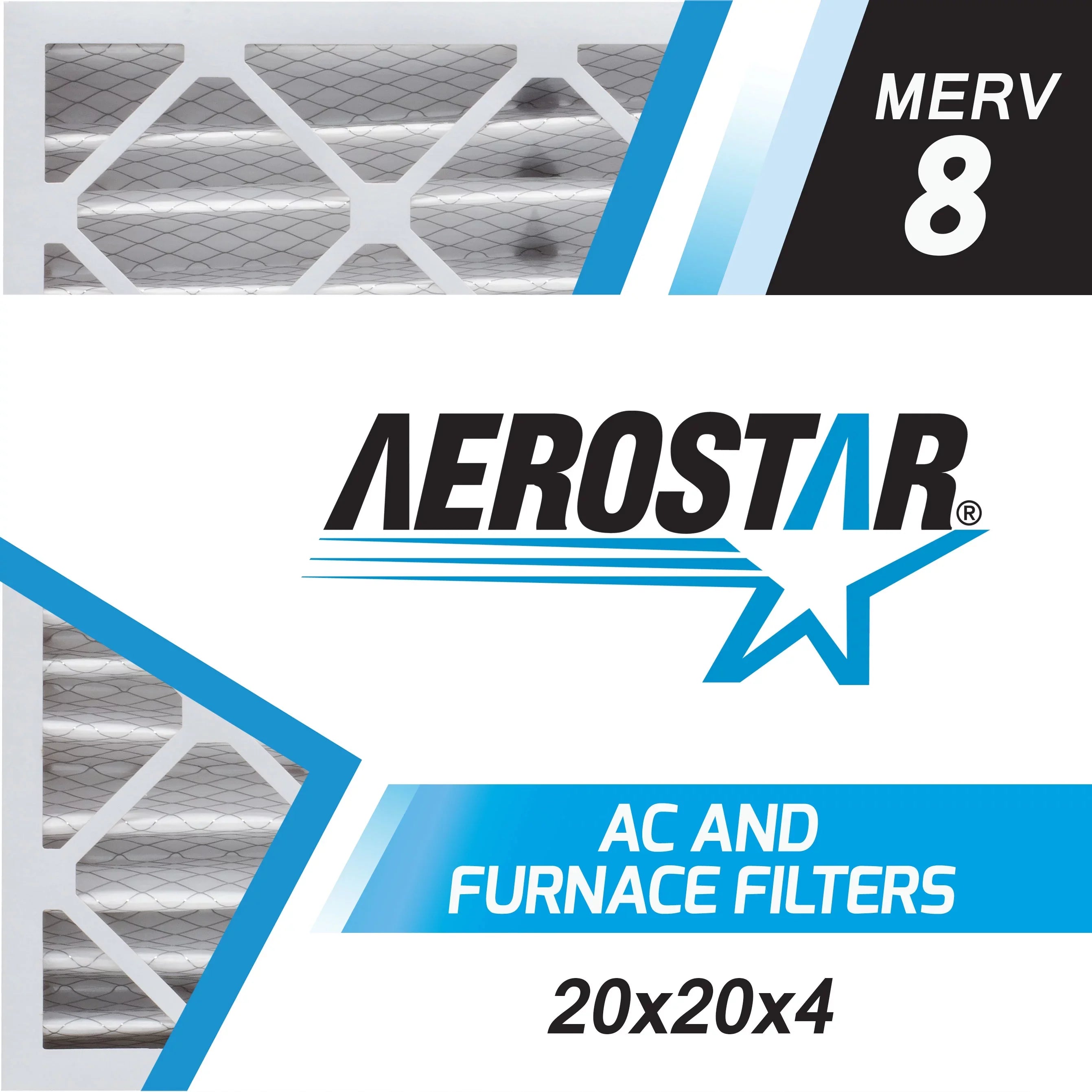 Aerostar 20x20x4   8, Pleated Air Filter, 20 x 20 x 4, Box of 6, Made in the