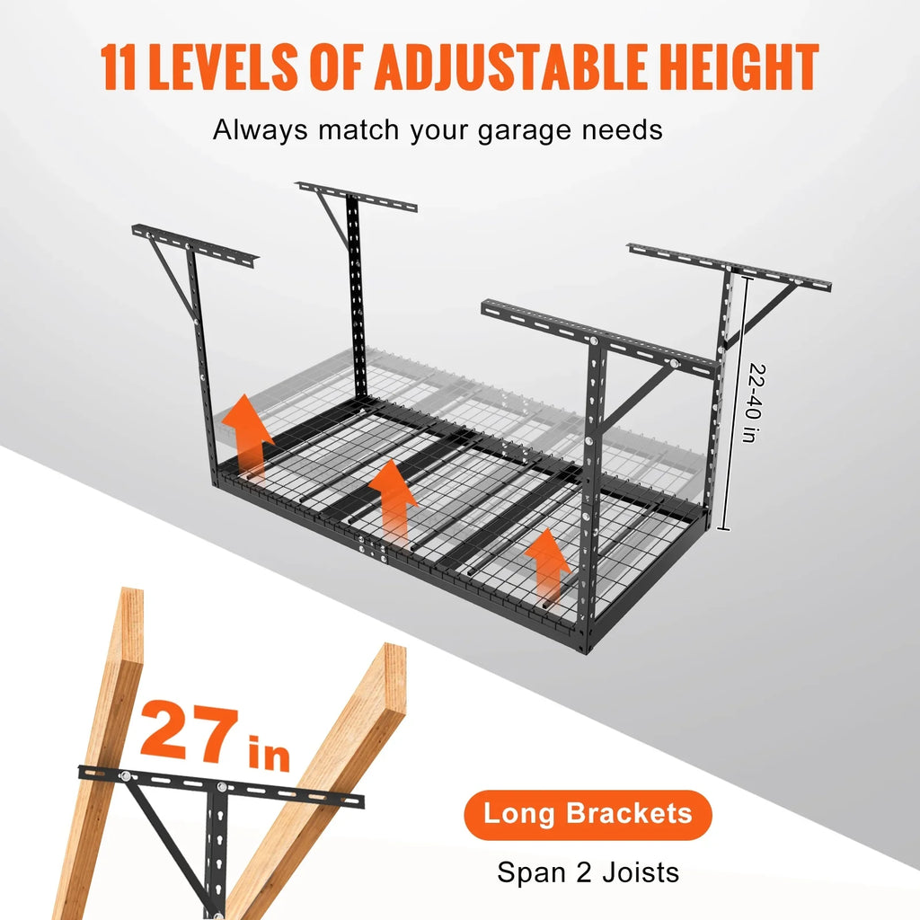 Overhead Adjustable Garage Storage Rack 36x72in Ceiling Rack 550lbs Black