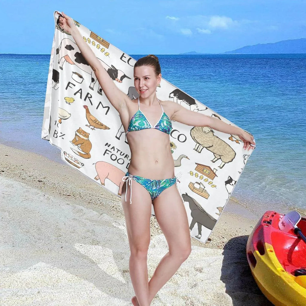 Bestwell Cool Farm Animals Beach Towel Oversized Towel Blanket, Thin Lightweight Microfiber Sand Free Quick Dry Towel, 31”” Multipurpose Pool Bath Yoga Swim Shower Towel