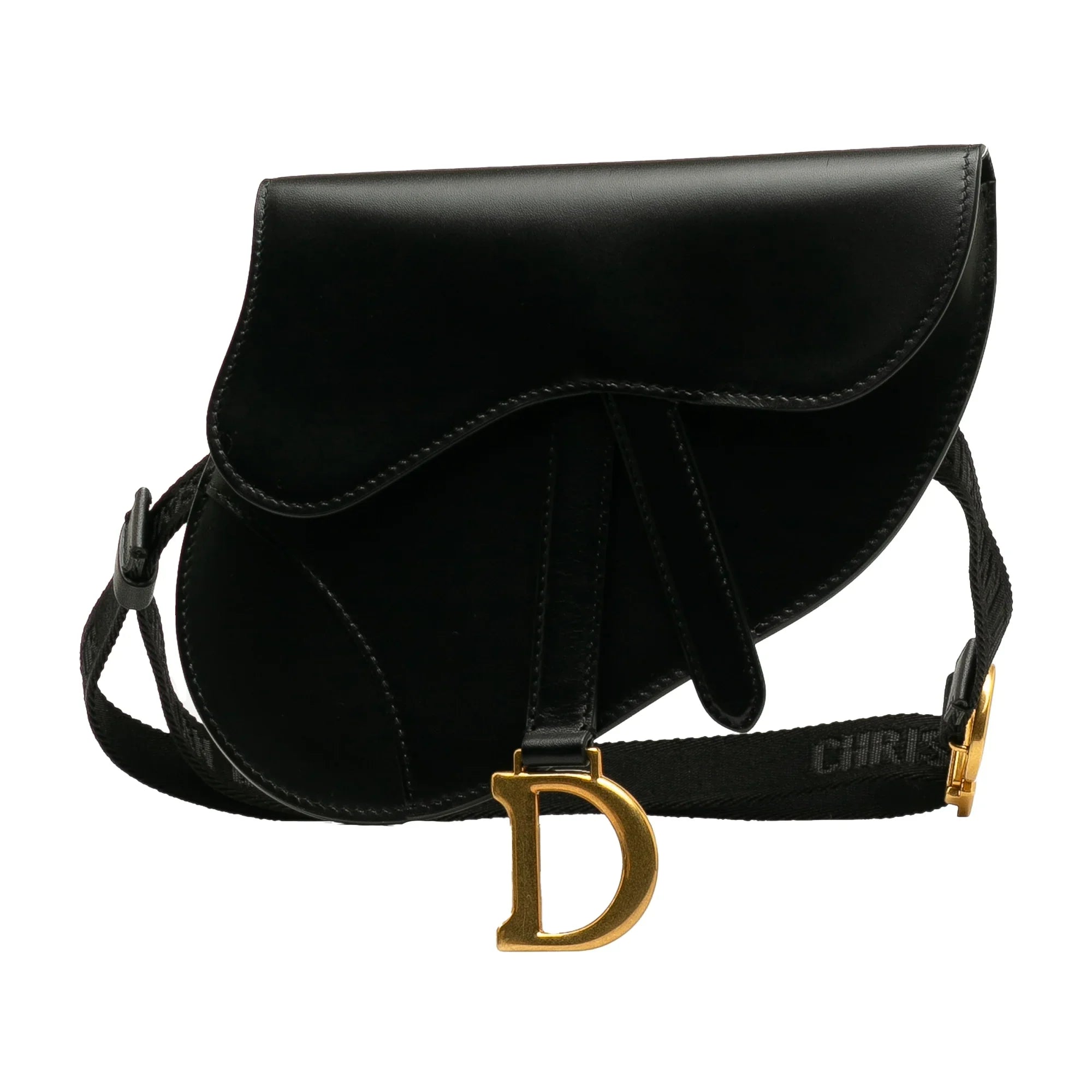 Pre-Owned Authenticated Dior Saddle Belt Bag Calf Leather Black Unisex (Good)
