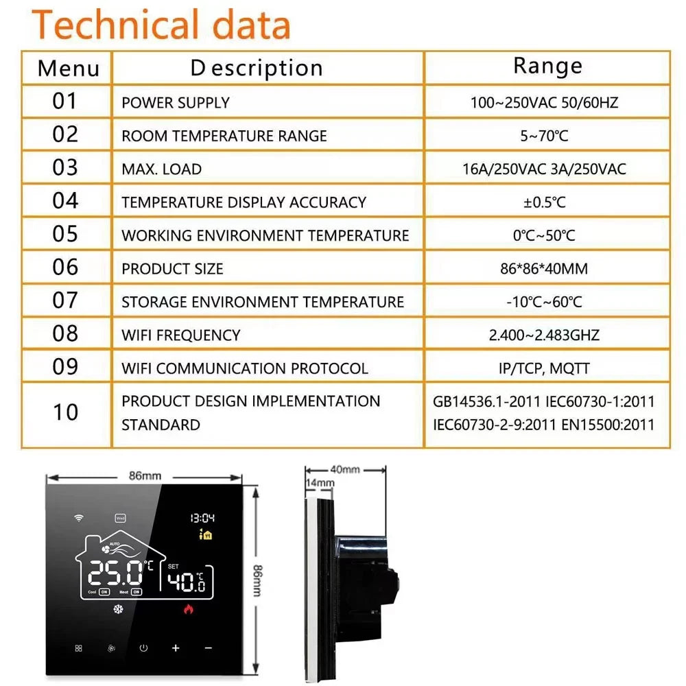 Docooler WiFi Indoor Thermostat for Central Air Conditioning Floor Heating Digital Display Mobile App Control