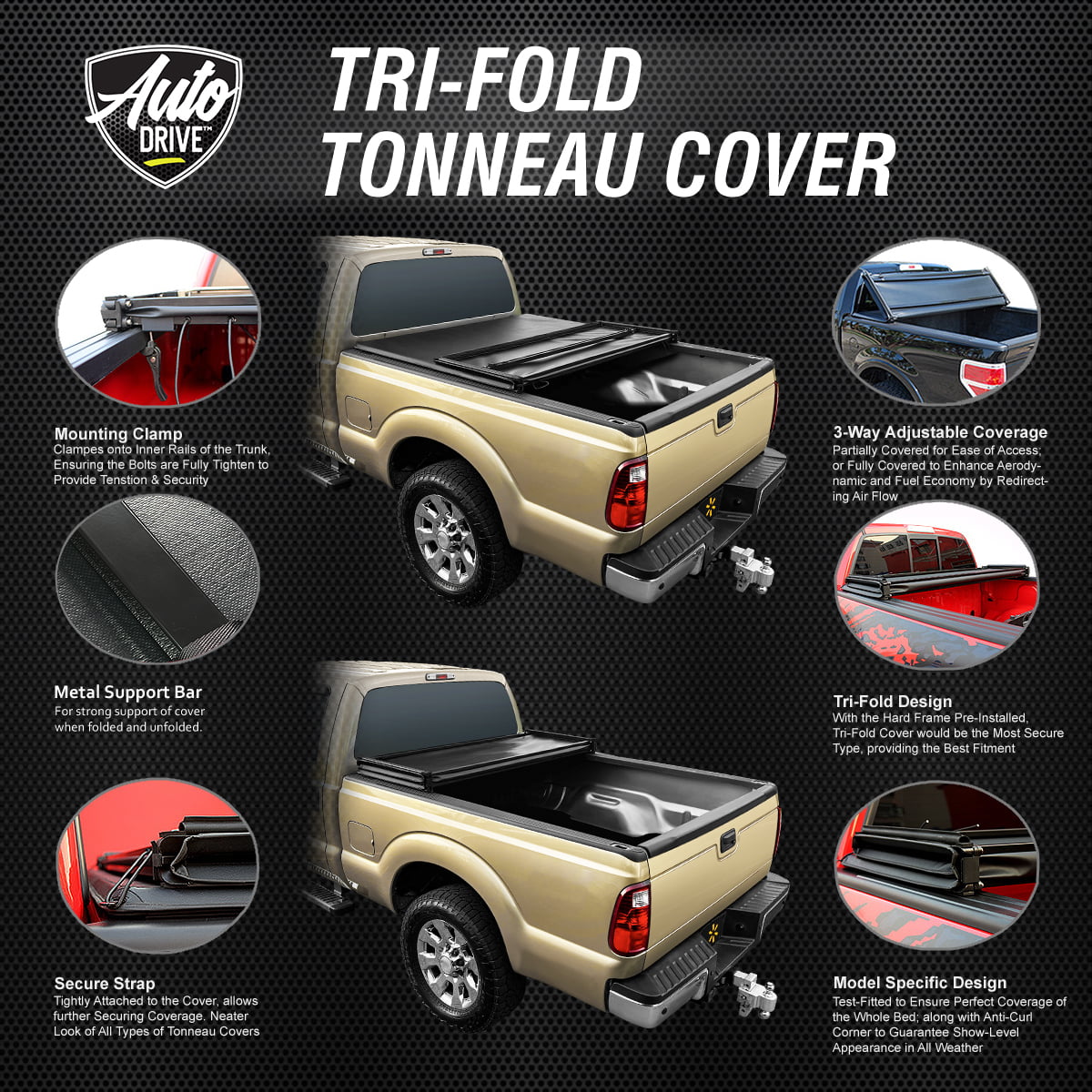 Auto Drive Soft Tri Fold Truck Bed Tonneau Cover Fits 00-06 Toyota Tundra 6Ft Bed