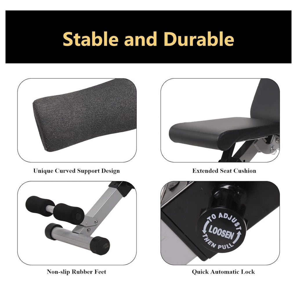 Adjustable Weight Bench Foldable Workout Bench Press for Full Body, Strength Training Decline Incline Bench for Home Gym
