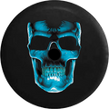 2018 2019 Wrangler  Backup Camera 3D Cracked Grinning Skull Almost Glowing Blue Spare Tire Cover for Jeep  32 Inch