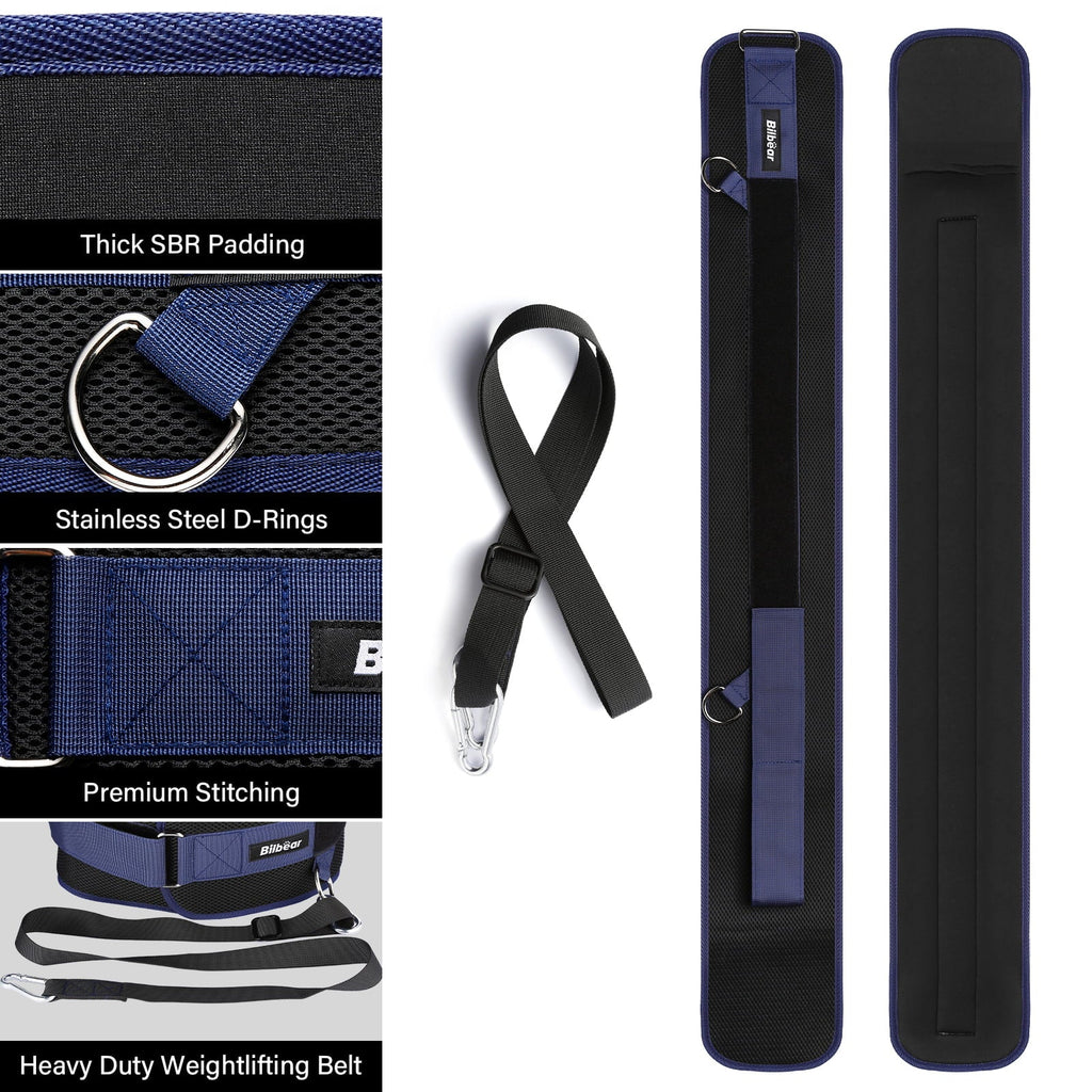 Bilbear Dip Belt for Weightlifting,Weight Belt for pulls up,with 39 inch Strap,Weight lifting strap 43 inch Adjustable,45-Angle Rings&2 Snap Hooks Comfort Dip Position