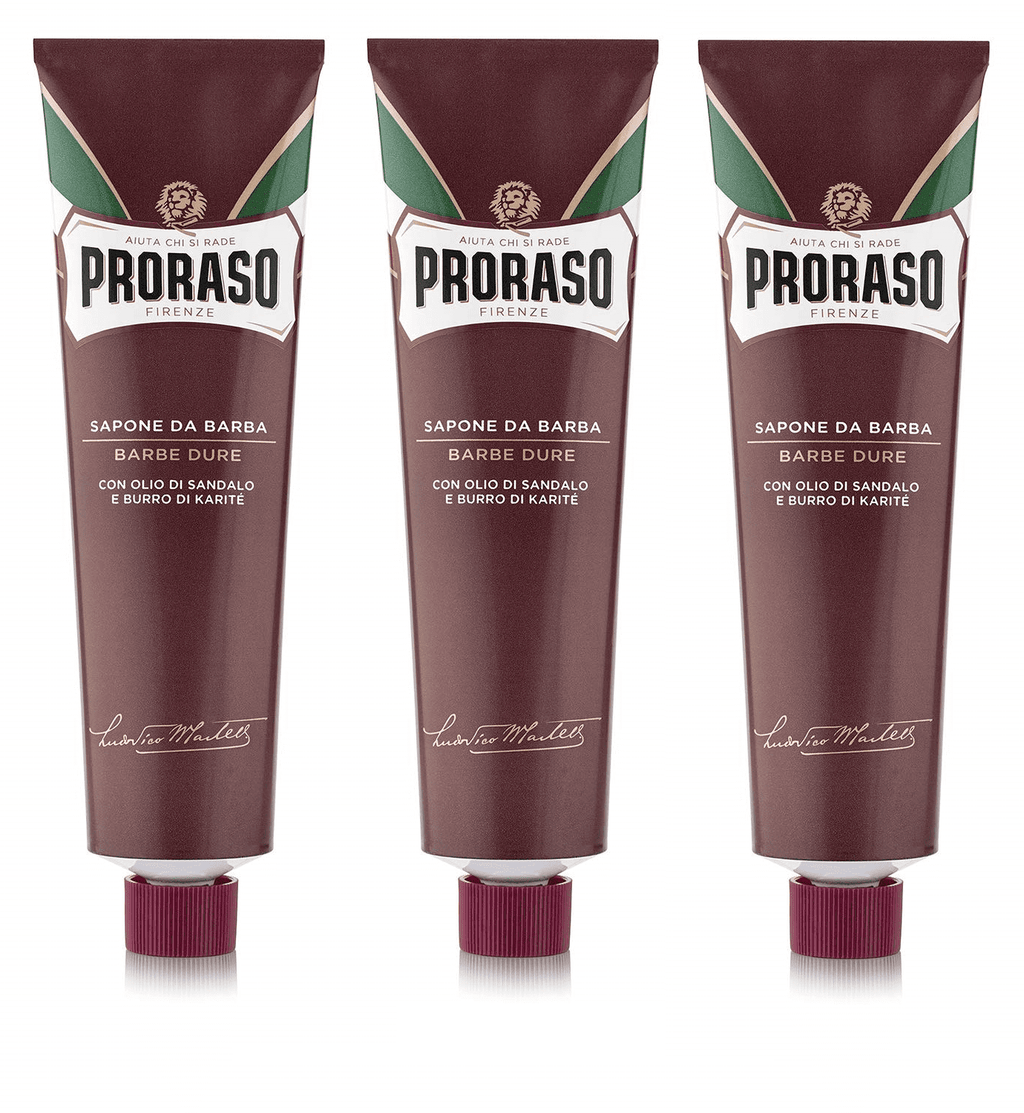 Proraso Shaving Soap Cream Sandalwood Shea Butter Sapone Da Barba in for Coarse Beard 150ml tube -  3 Pack