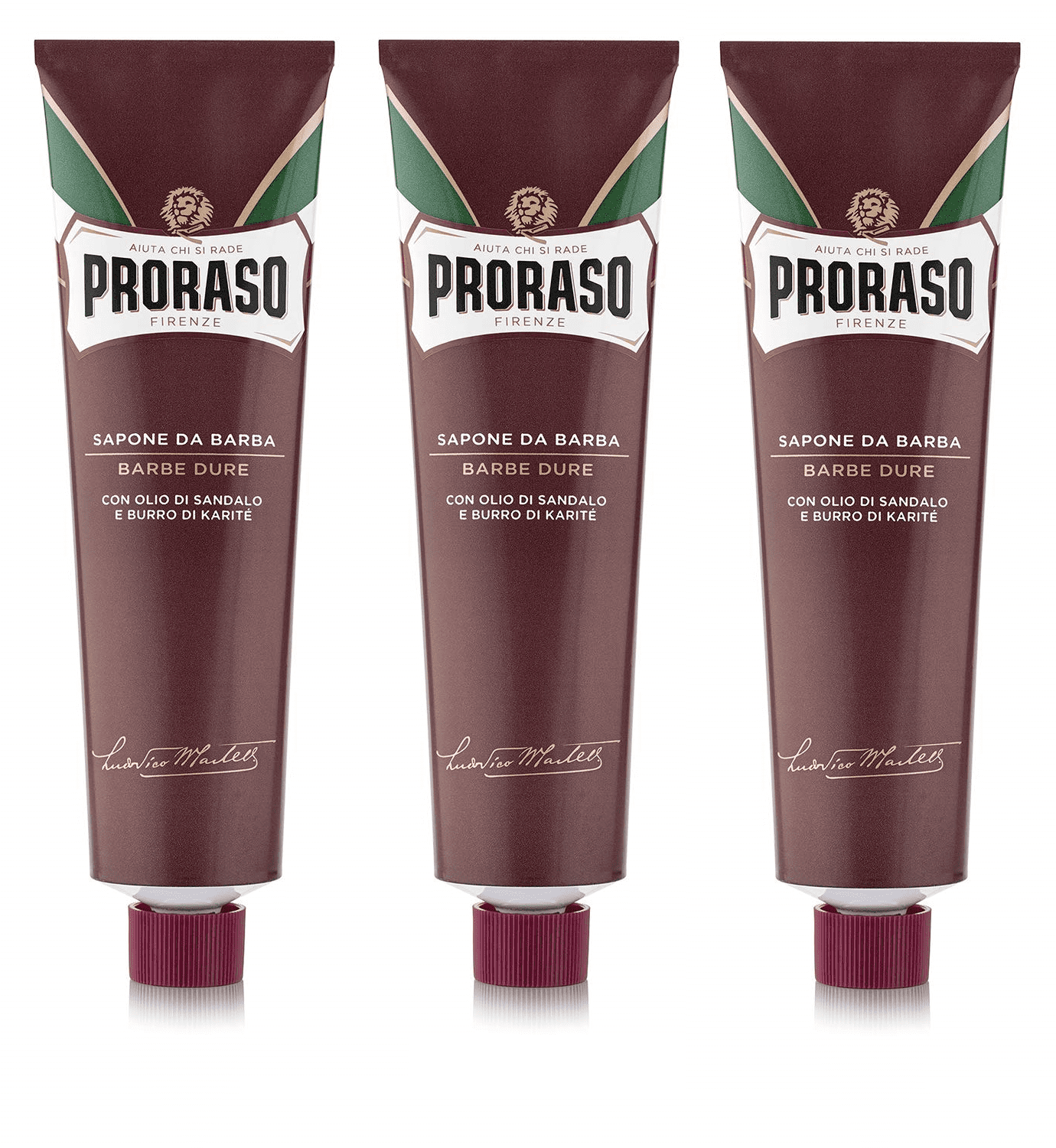 Proraso Shaving Soap Cream Sandalwood Shea Butter Sapone Da Barba in for Coarse Beard 150ml tube -  3 Pack