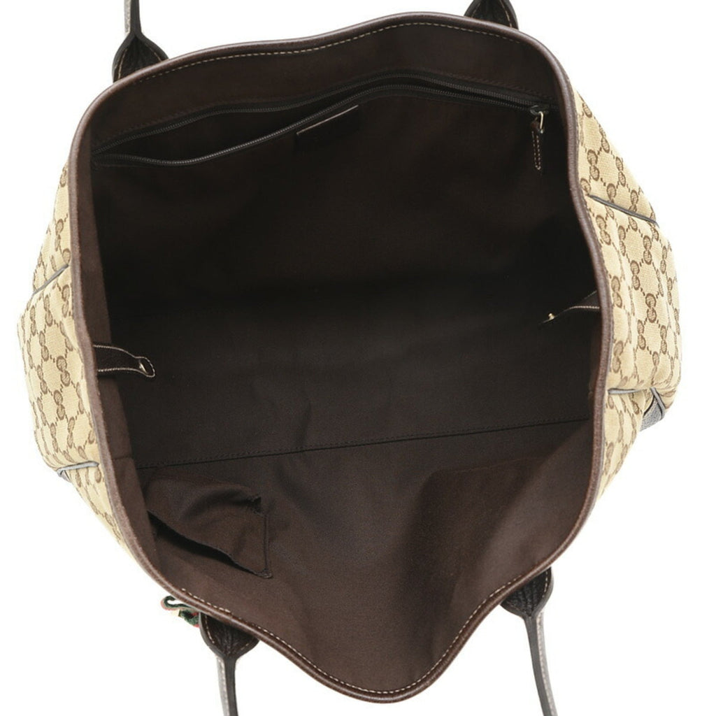 Pre-Owned Gucci  Pattern Princess Ribbon Tote Bag Canvas Leather Beige Brown 163805 (Good)