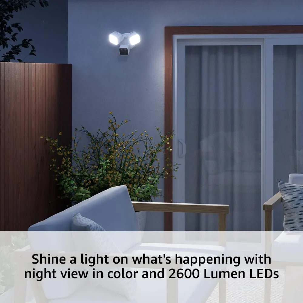 Blink_Wired_Floodlight Camera – Smart security camera, 2600 lumens,  live view, enhanced motion detection, built-in siren – 1 camera (White) with  Cleaning Cloth