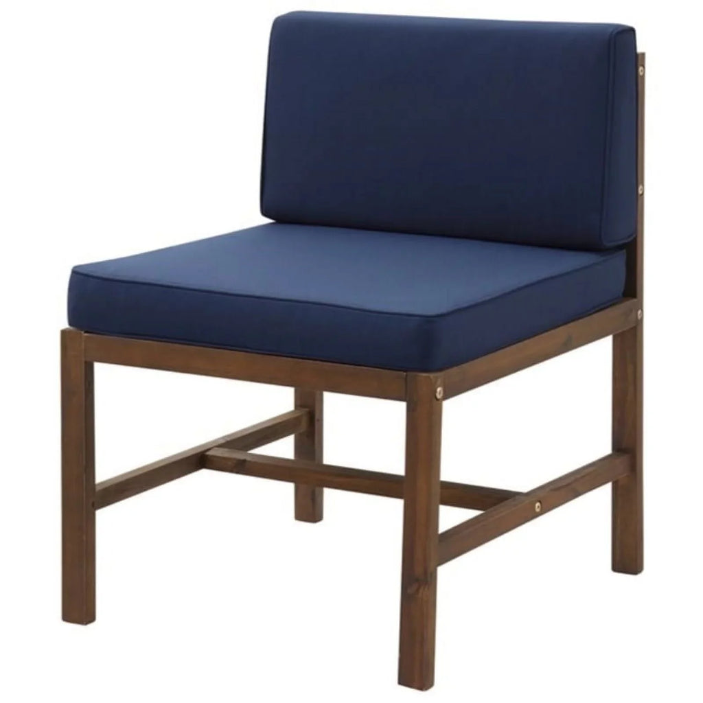 Walker Edison Modular Acacia Solid Wood Patio Side Chair - Dark Brown/Navy Blue
