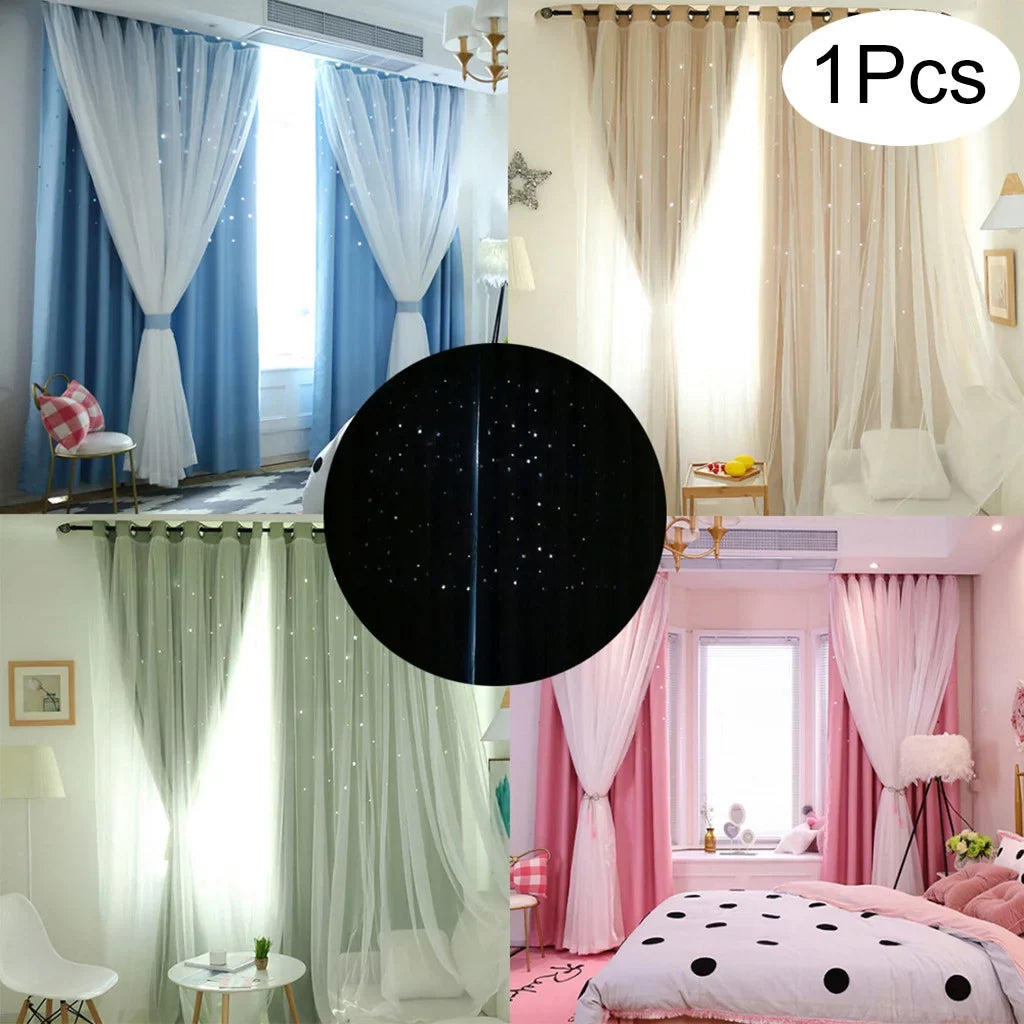 Starry Sky Sheer Curtain Tulle Window Treatment Voile Drape Valance Double-deckLight linen tulle curtains