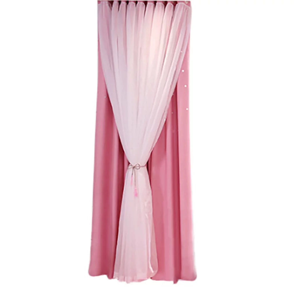 Starry Sky Sheer Curtain Tulle Window Treatment Voile Drape Valance Double-deckLight linen tulle curtains