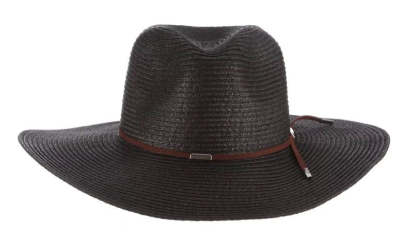 Scala - Braid Safari Hat with Faux Suede Trim- Black. One Size
