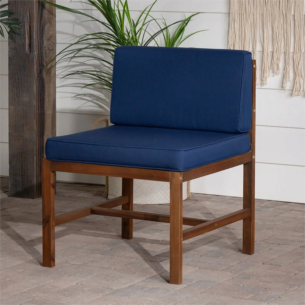 Walker Edison Modular Acacia Solid Wood Patio Side Chair - Dark Brown/Navy Blue