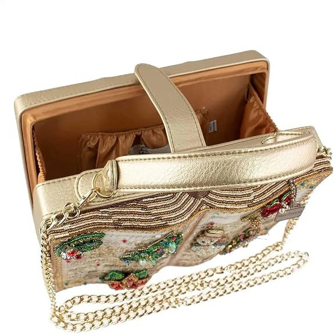 Mary Frances Christmas Carols Beaded Top Handle Song Book Handbag, Gold