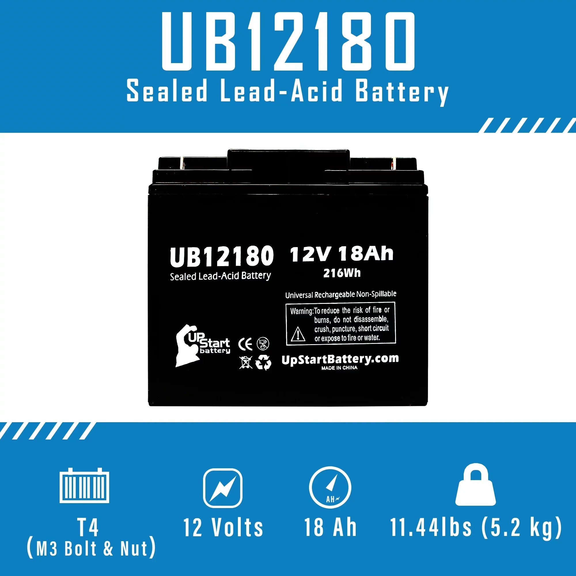 5x Pack - Compatible     Battery - Replacement  Universal Sealed Lead Acid Battery (12V, 18Ah, 18000mAh,  Terminal, , )