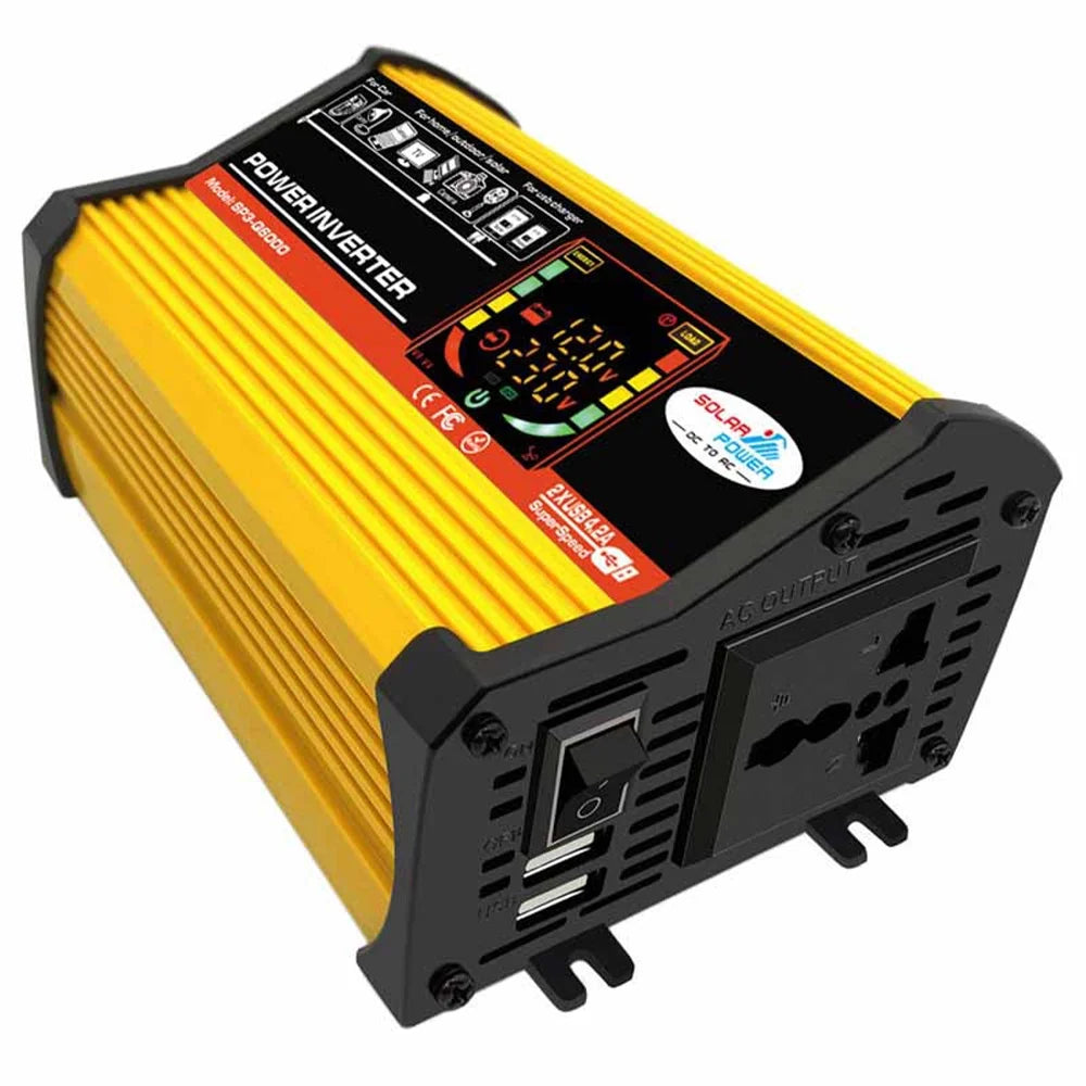 6000W Car Power Inverter Reted 500W - Modified Sine Wave Intelligent Digital Display 2  Ports Fast Charging Auto Charger Converter Adapter