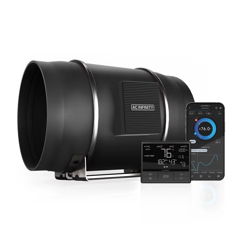 Infinity   , Quiet 10” Inline Duct Fan with Temperature Humidity  Controller, WiFi Integrated App Control - Ventilation Exhaust Fan for Heating Cooling, Grow Tents, Hydroponics