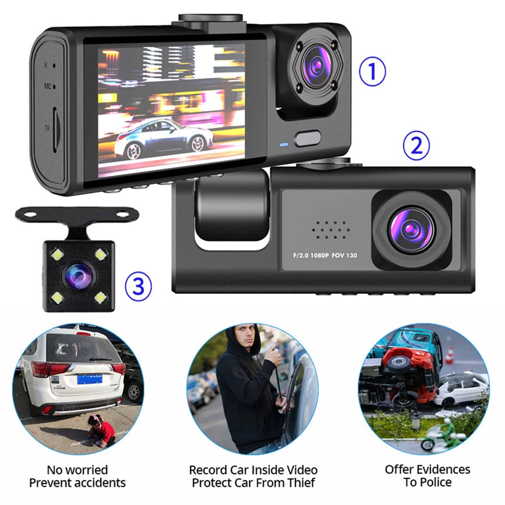 Moobody  Versatile Dash Cam for Car Safety,3-in-1 Car Safety Dash Cam,1080P+720P+480p, Car Rearview Mirror