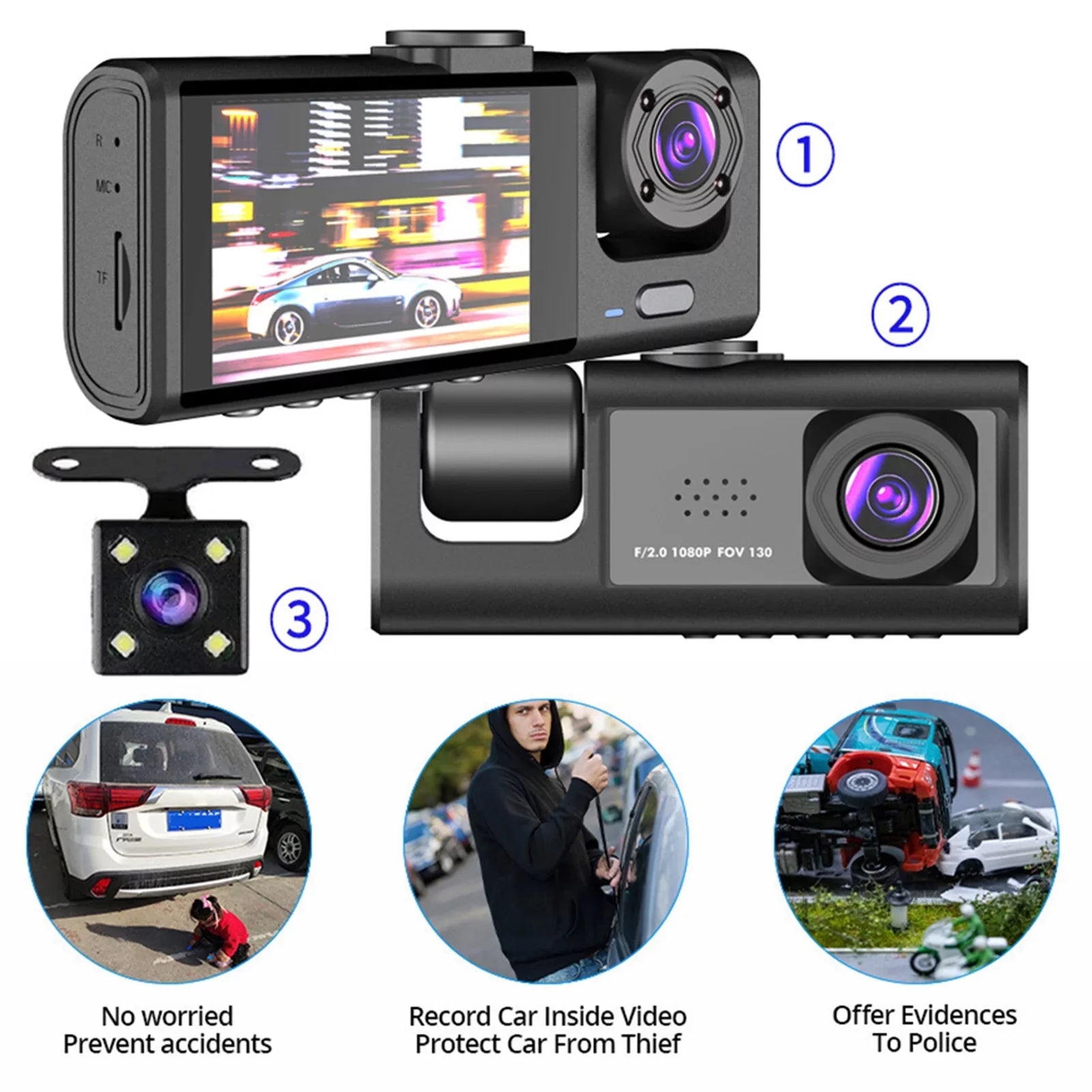 Moobody  Versatile Dash Cam for Car Safety,3-in-1 Car Safety Dash Cam,1080P+720P+480p, Car Rearview Mirror