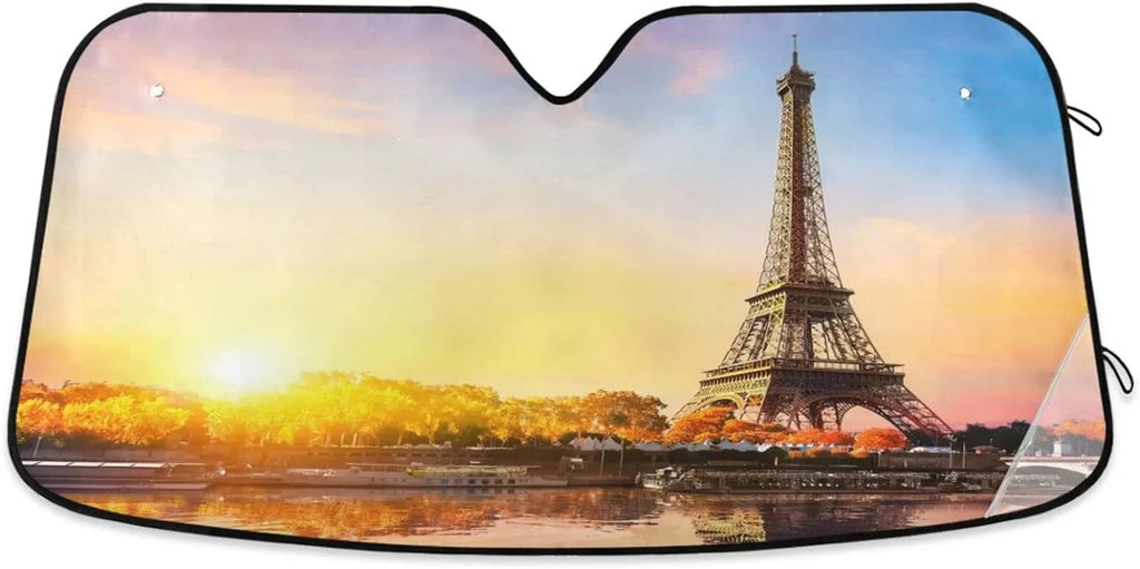 Wellsay Beautiful Paris Tower Car Windshield Sun Shade,oldable Visor Protector Keep Cool Sunshade Blocks  Rays and Accessories to Protect for Cars,SUVs,Trucks-55×27.6in