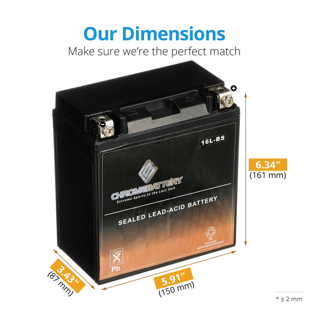 Chrome Battery - (16L- 12 Volt,14 Ah, 230 ) Jet Ski Battery for Kawasaki Js650 Sx 1987