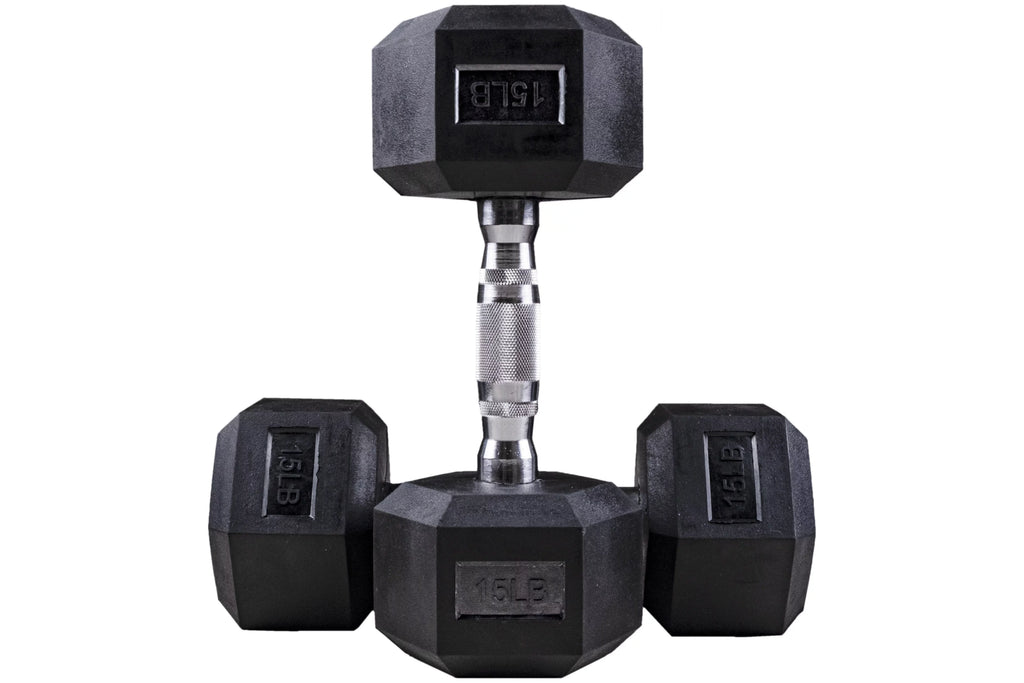 Clean Nut - Hex Rubber Dumbbells with Metal Handles  - 15LB Pair