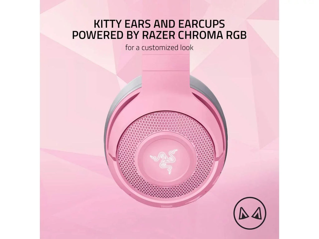 Razer Kraken  Kitty Edition: Bluetooth 5.0-40ms Low Latency Connection - Custom-Tuned 40mm Drivers - Beamforming Microphone - Powered by Razer Chroma - Quartz Pink