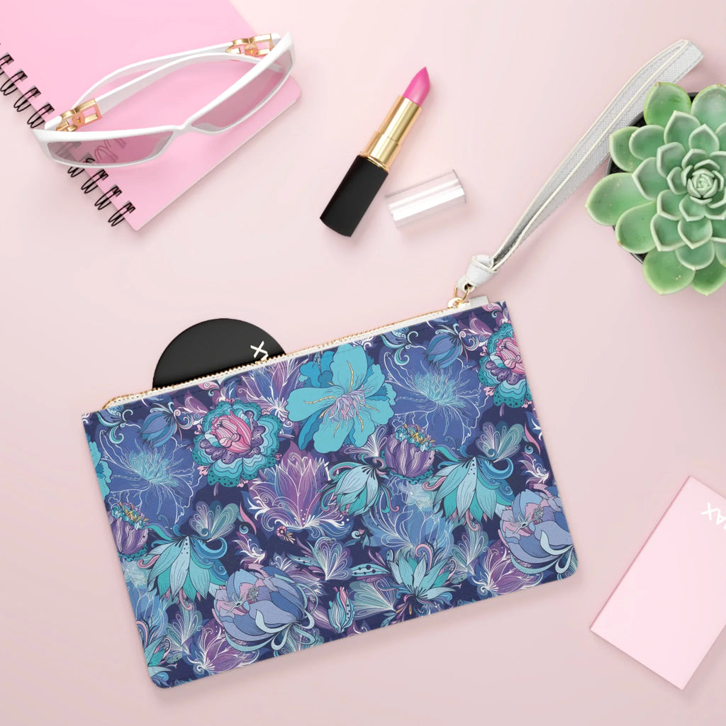 Floral Fusion Purple, Navy, White Clutch Bag