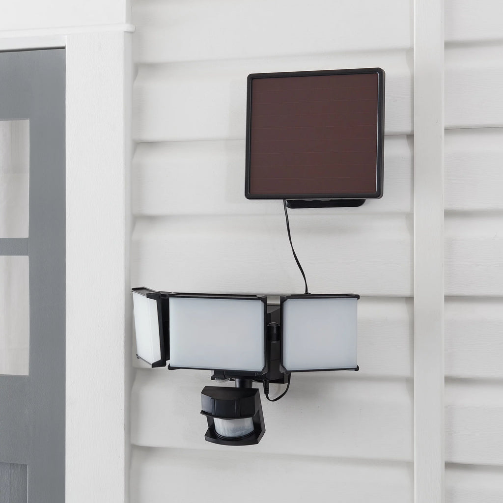 Hyper Tough Solar Three Head  Motion Sensing Security Flood Light, Outdoor, Black, 2000 Lumen
