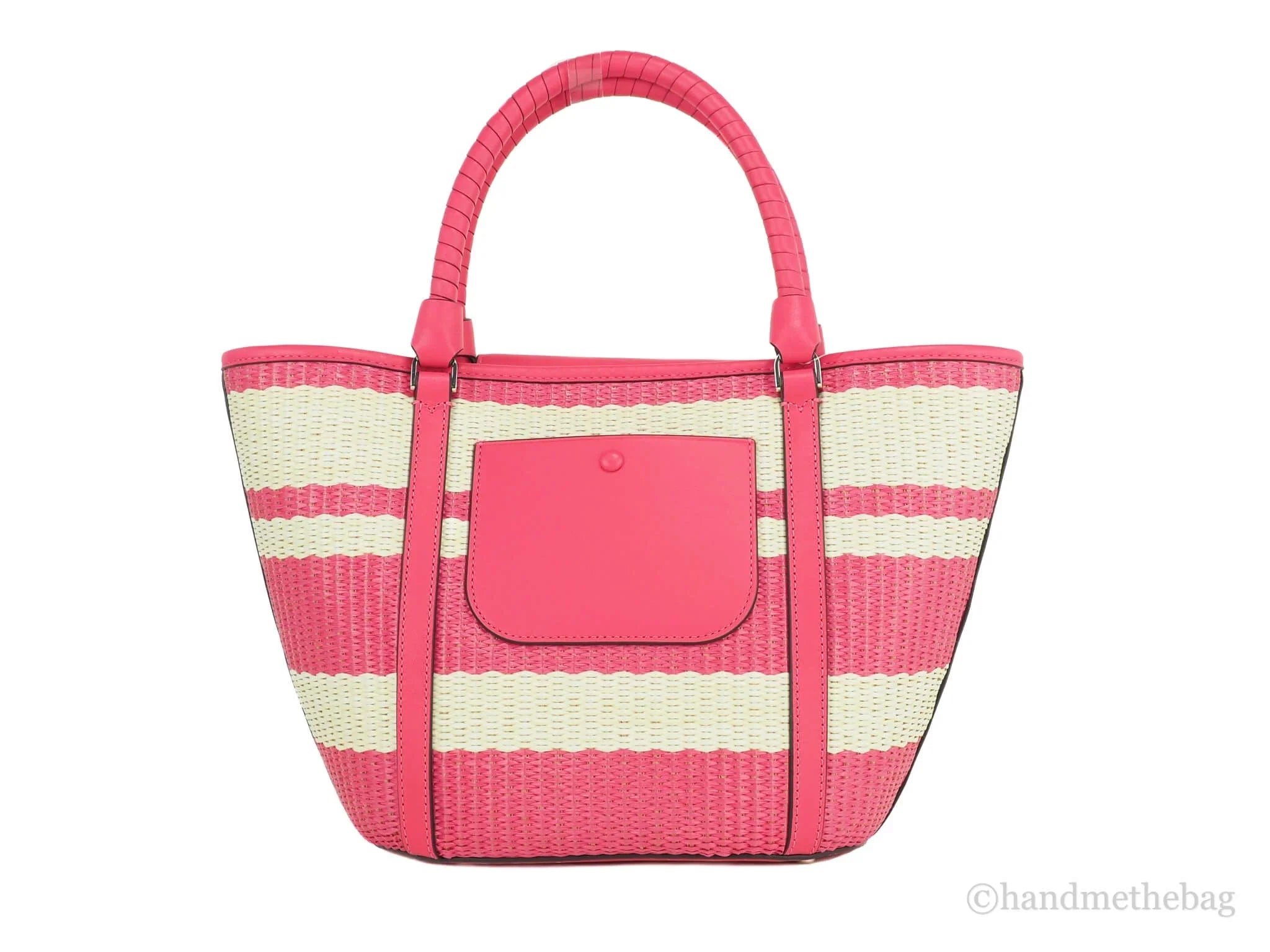Kate Spade Cruise Medium Straw Bikini Pink Striped Convertible Tote Bag Handbag