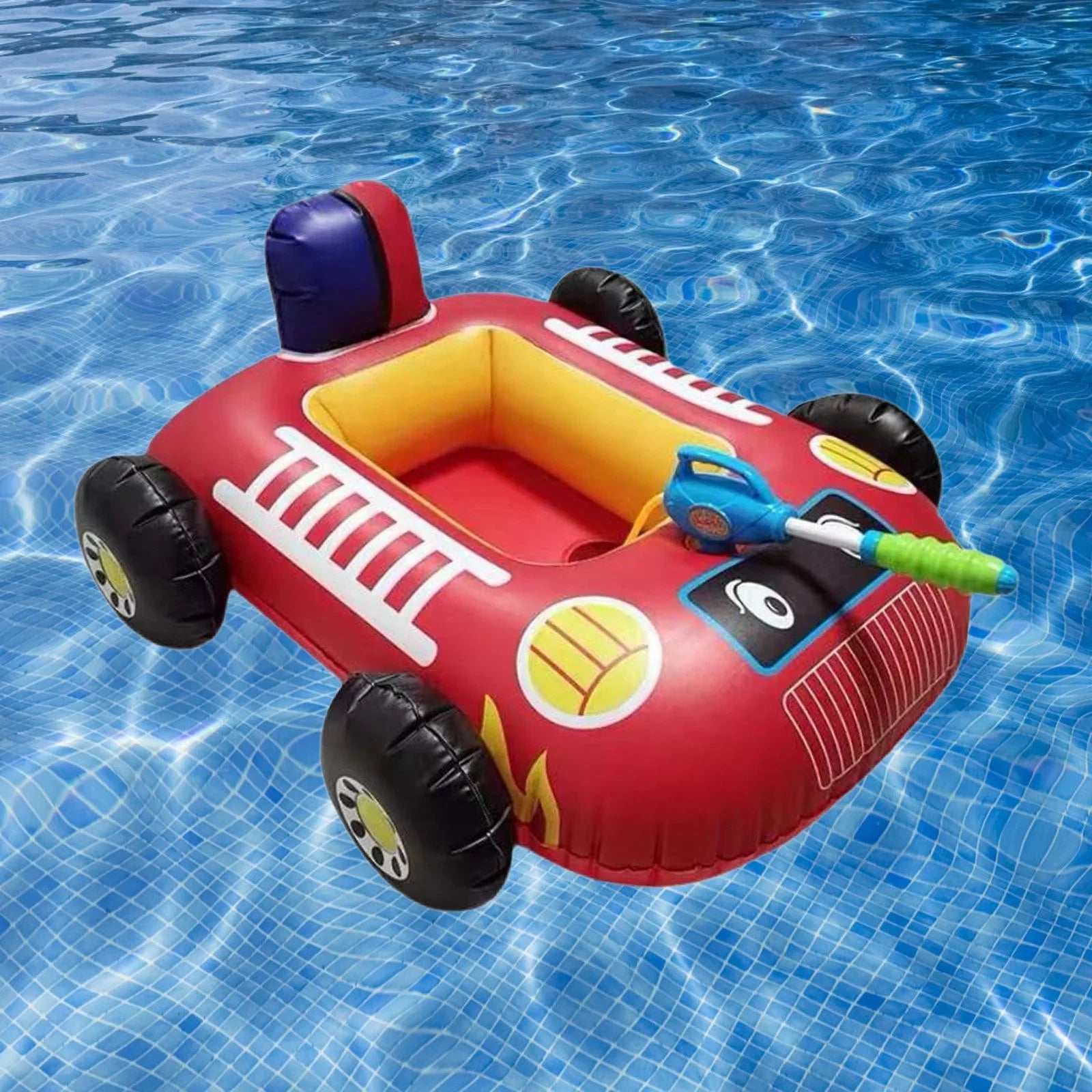 Cartoon Car Design Kids Pool Floats with Water Squirt Pool Floats Raft for Beach Red
