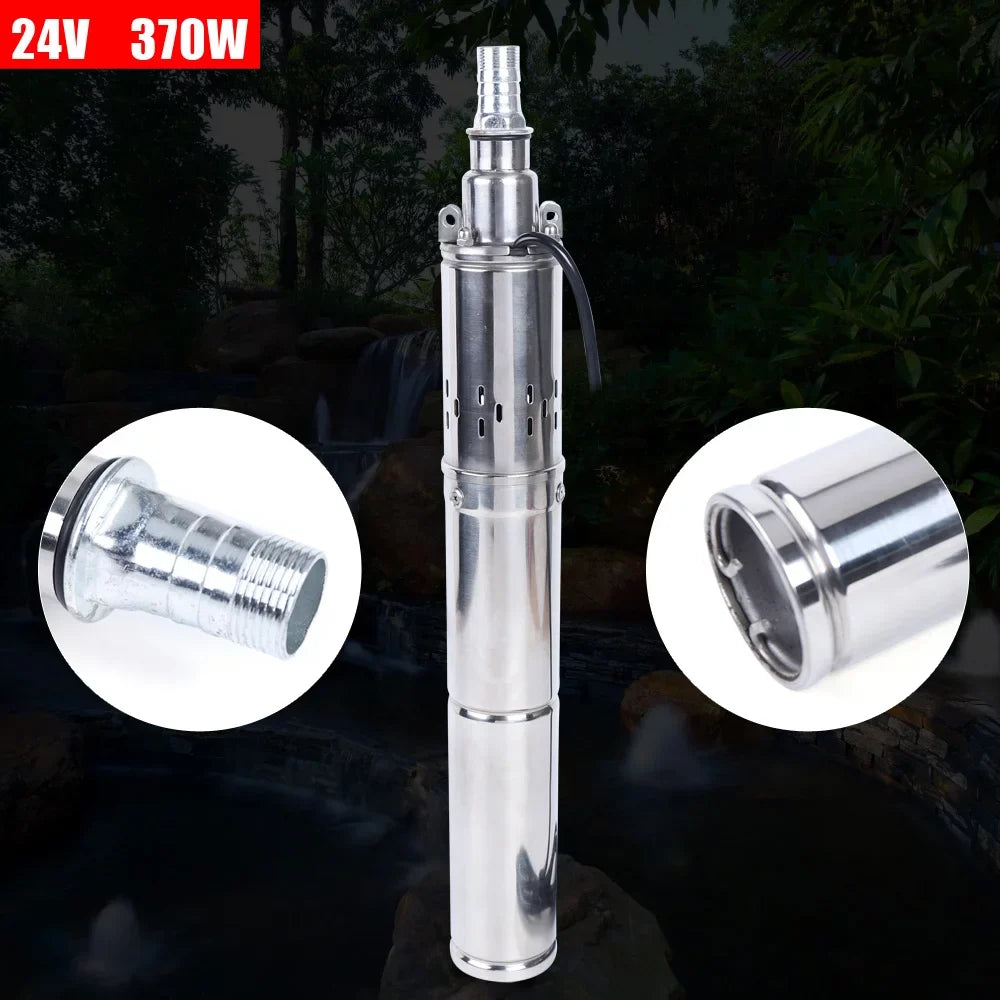 24V 370W Solar Water Pump Deep Well Solar Submersible Pump Head Stainless Screw Pump for Pond Farm Irrigation
