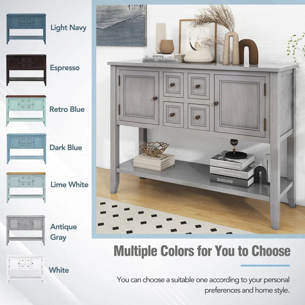 Cambridge Series Ample Storage Vintage Console Table with Four Small Drawers and Bottom Shelf for Living Rooms  Entrances and Kitchens (Espresso     )