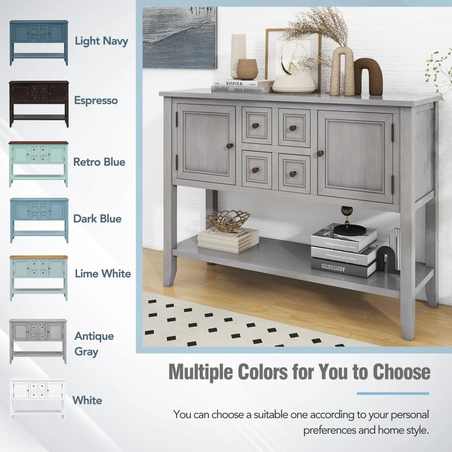 Cambridge Series Ample Storage Vintage Console Table with Four Small Drawers and Bottom Shelf for Living Rooms  Entrances and Kitchens (Espresso     )