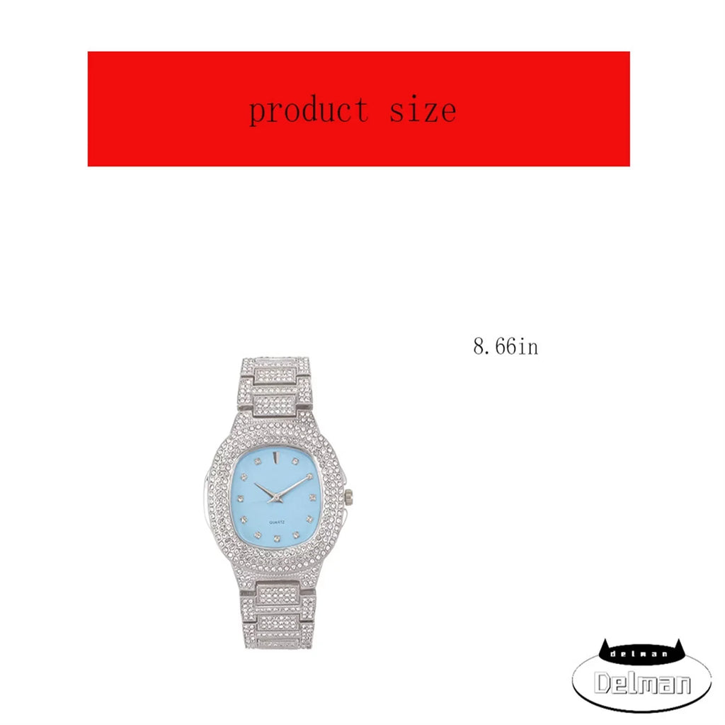 Bling Bling Hip Hop Iced Out Watches Nauti Designer Look Full Shiny Diamond Watch Case, Dial and Bracelet 8967/