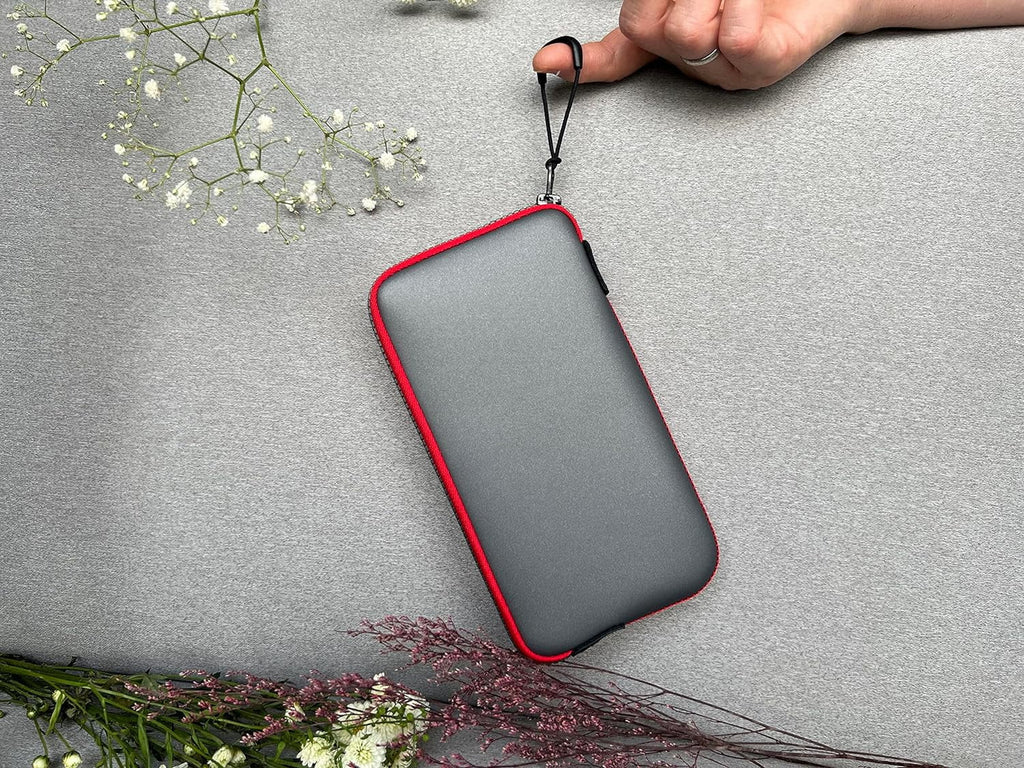 OneJoy Neoprene Cell Phone Pouch, Large Zipper Opening, Lightweight & Protective Phone Sleeves for iPhone Durable Phone Carrier Bag, Thermal Carrying Phone Pouch with Inner Pocket [GreyRed]