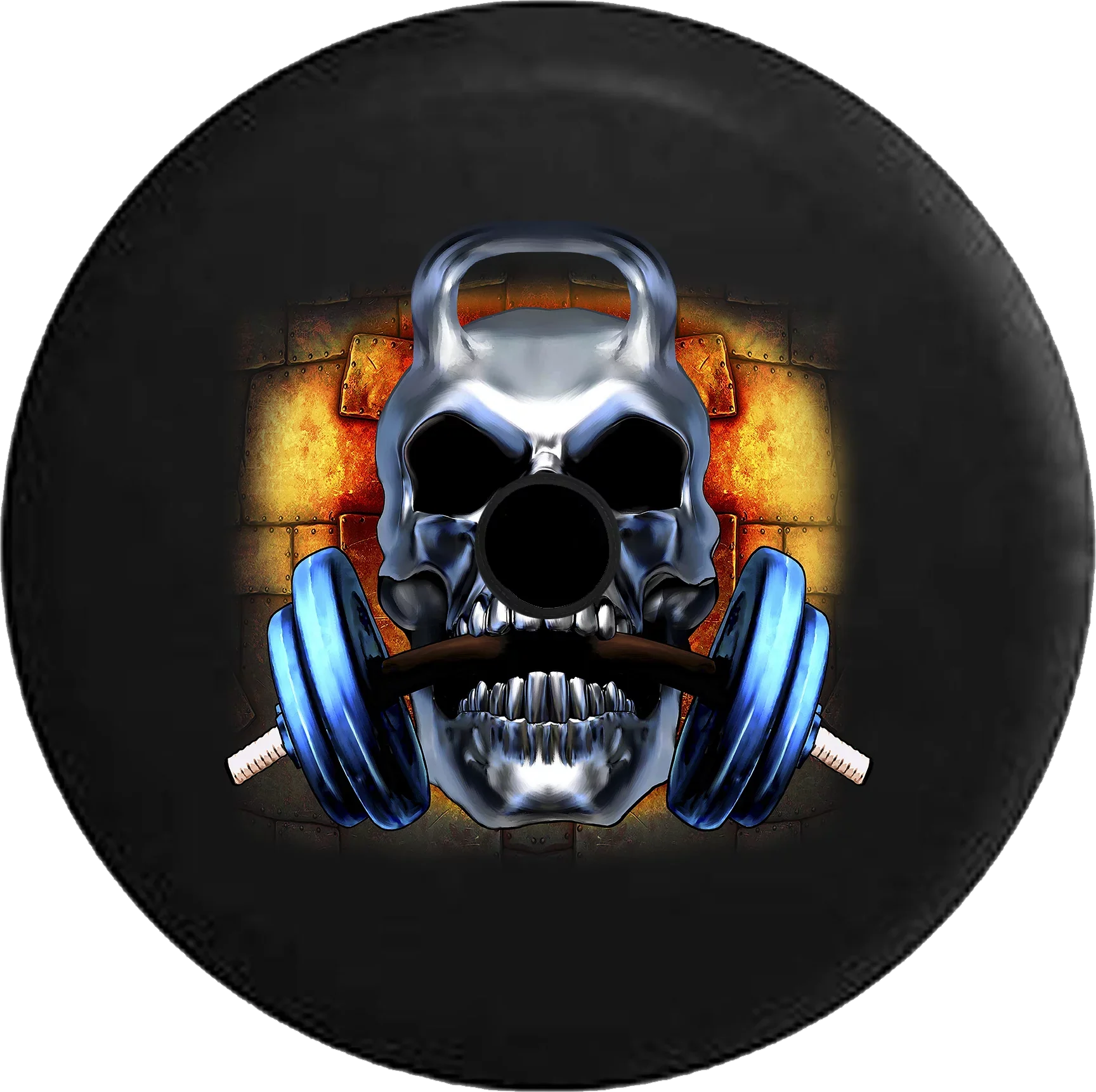 2018 2019 Wrangler  Backup Camera Skull Barbell Weightlifting Barbell Workout Gym Spare Tire Cover for Jeep  33 Inch
