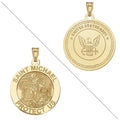 Saint Michael Doubledside  Religious Medal  - 2/3 Inch Size of a Dime - Solid 14K Yellow Gold