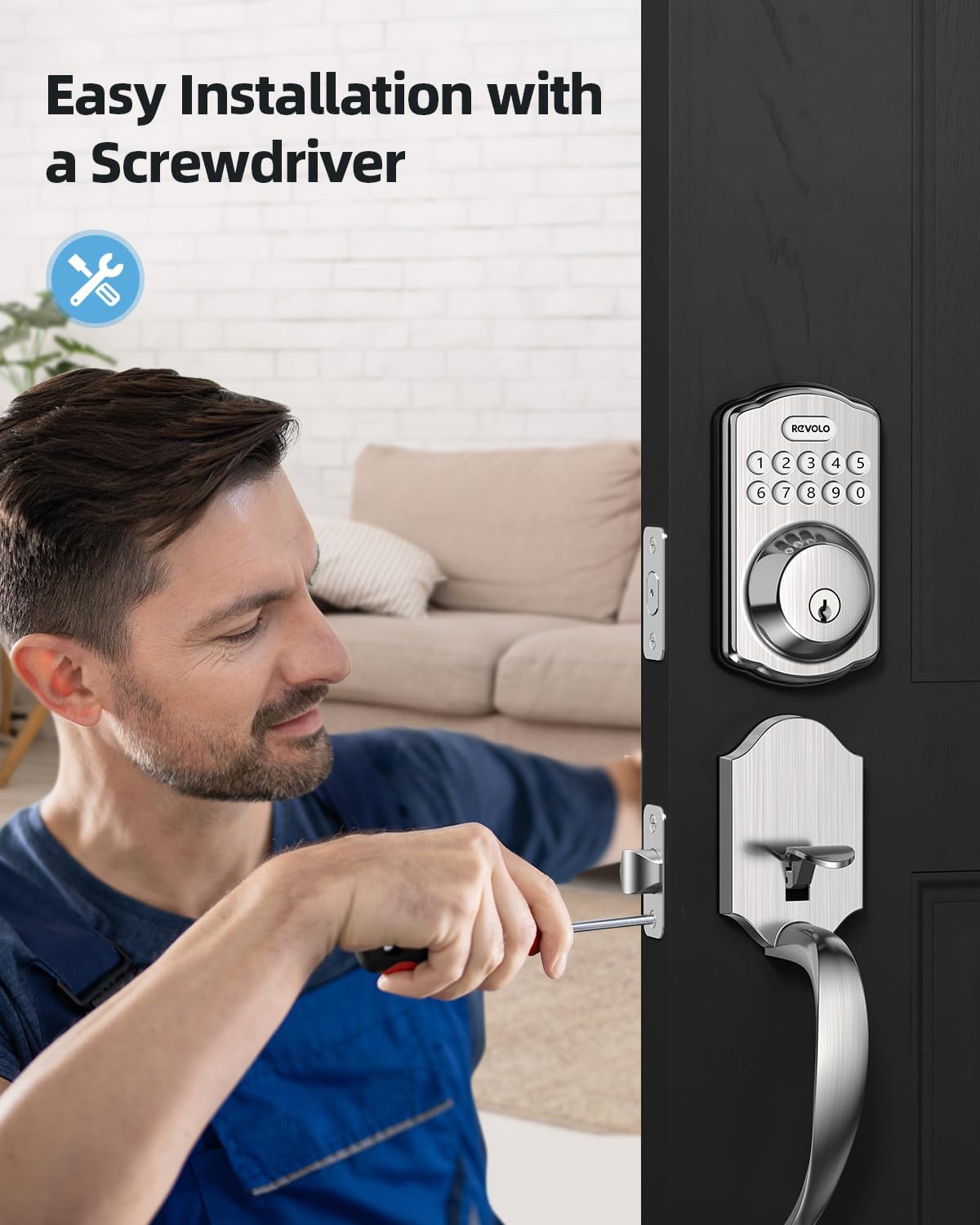 Electronic Keypad Deadbolt, Keyless Entry Door Lock, Keyed Entry, Auto Lock, Smart Lock with Handle, Front Door Handle Sets, Anti-Peeking Password, Oil-Rubbed Bronze