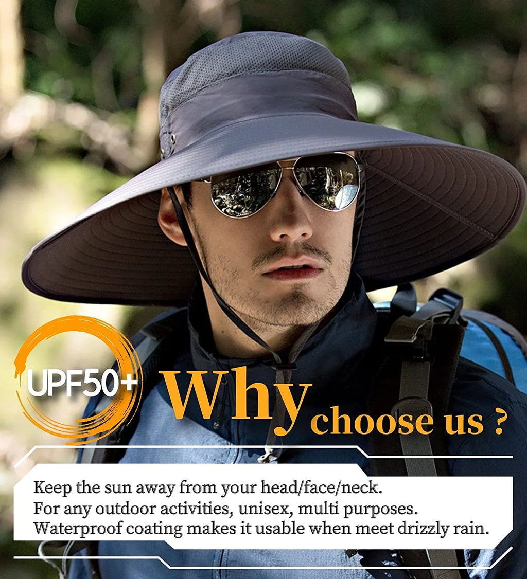Super Wide Brim Sun Hat- 50+ Protection,Waterproof Bucket Hat for Fishing, Hiking, Camping,Breathable Nylon & Mesh