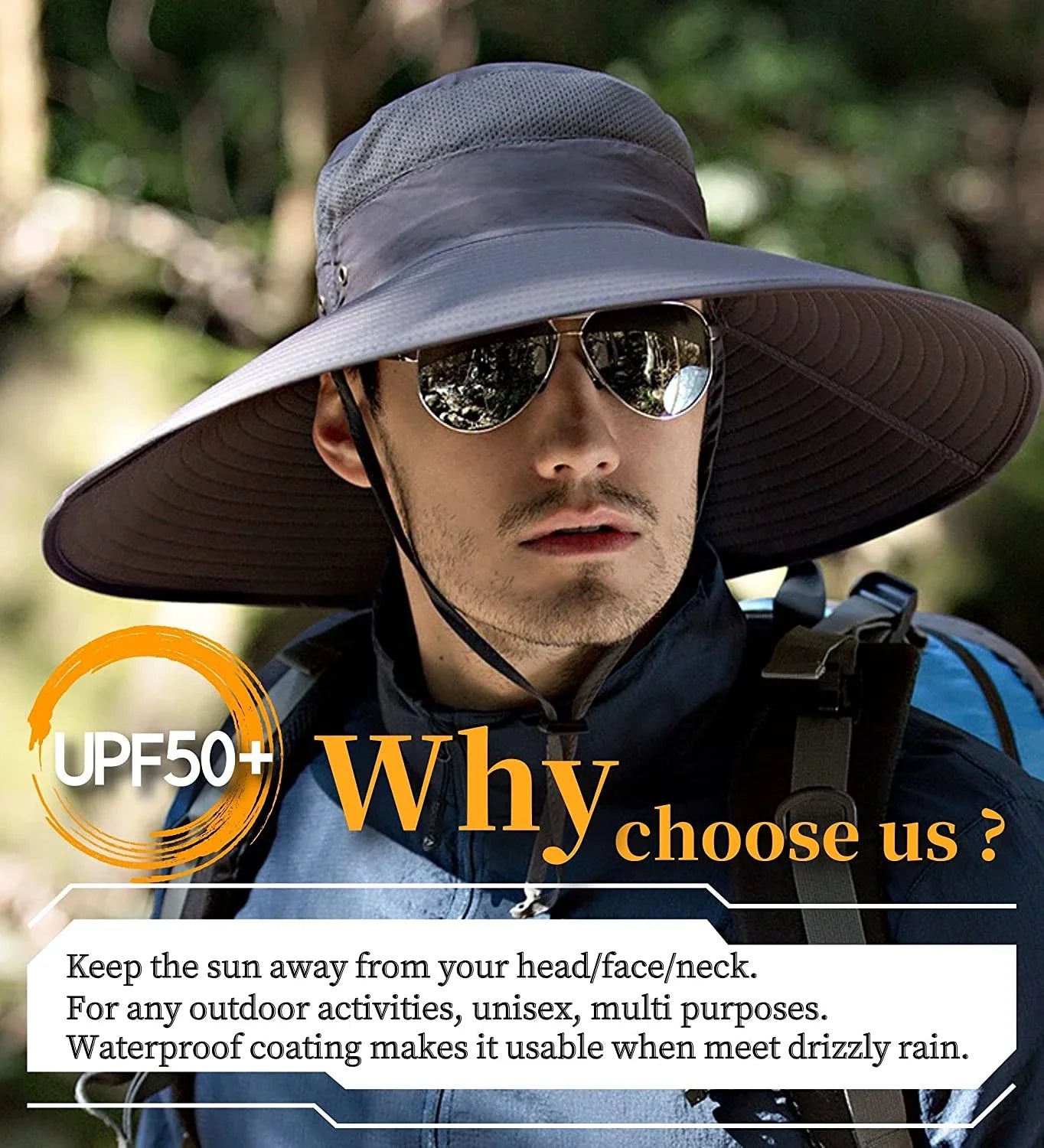 Super Wide Brim Sun Hat- 50+ Protection,Waterproof Bucket Hat for Fishing, Hiking, Camping,Breathable Nylon & Mesh