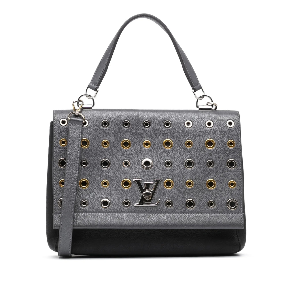 Pre-Owned Authenticated Louis Vuitton Eyelet LockMe  Calf Leather Gray Satchel Unisex (Good)