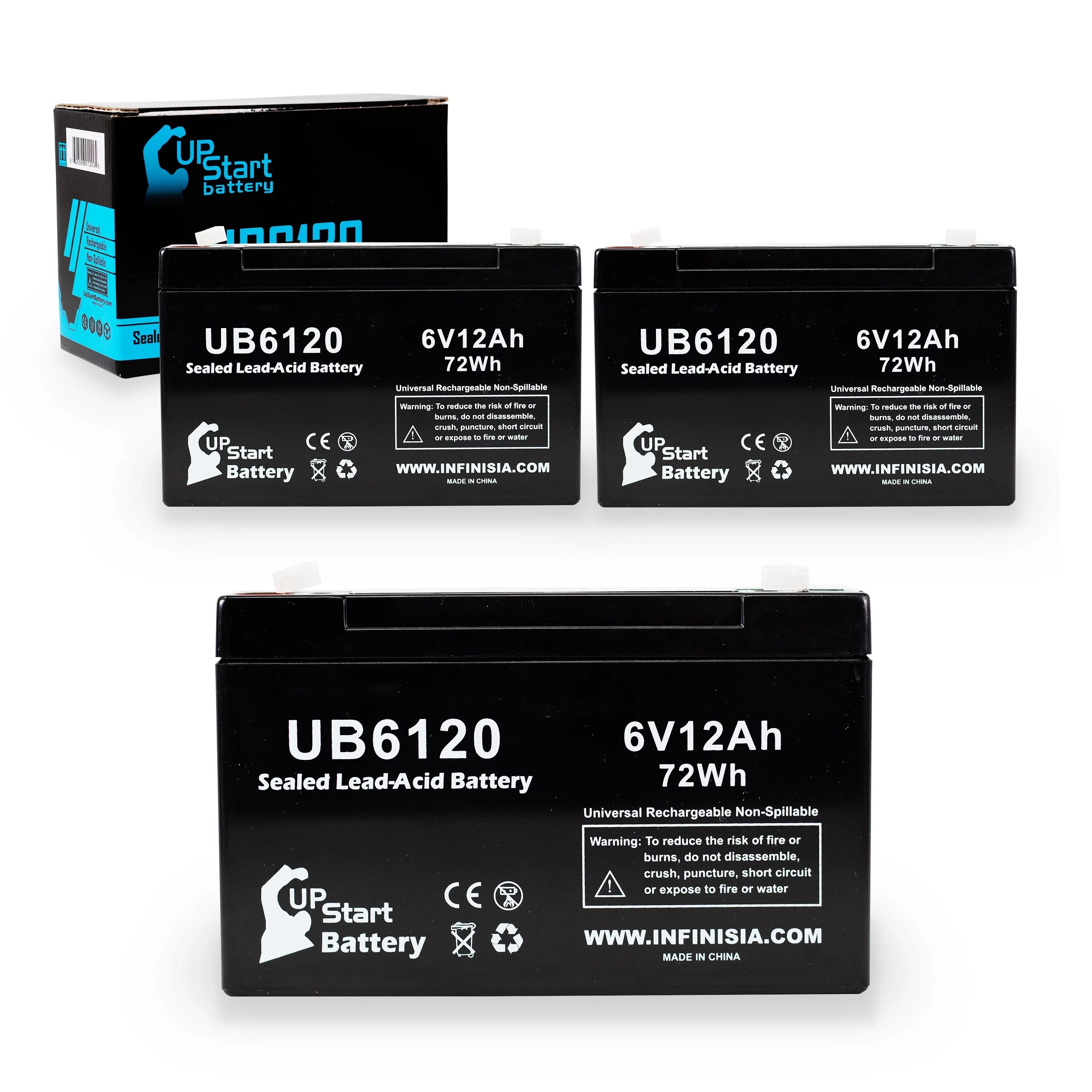 3x Pack - Compatible Tripp-Lite 850 Battery - Replacement  Universal Sealed Lead Acid Battery (6V, 12Ah, 12000mAh,  Terminal, , ) - Includes 6  to  Terminal Adapters
