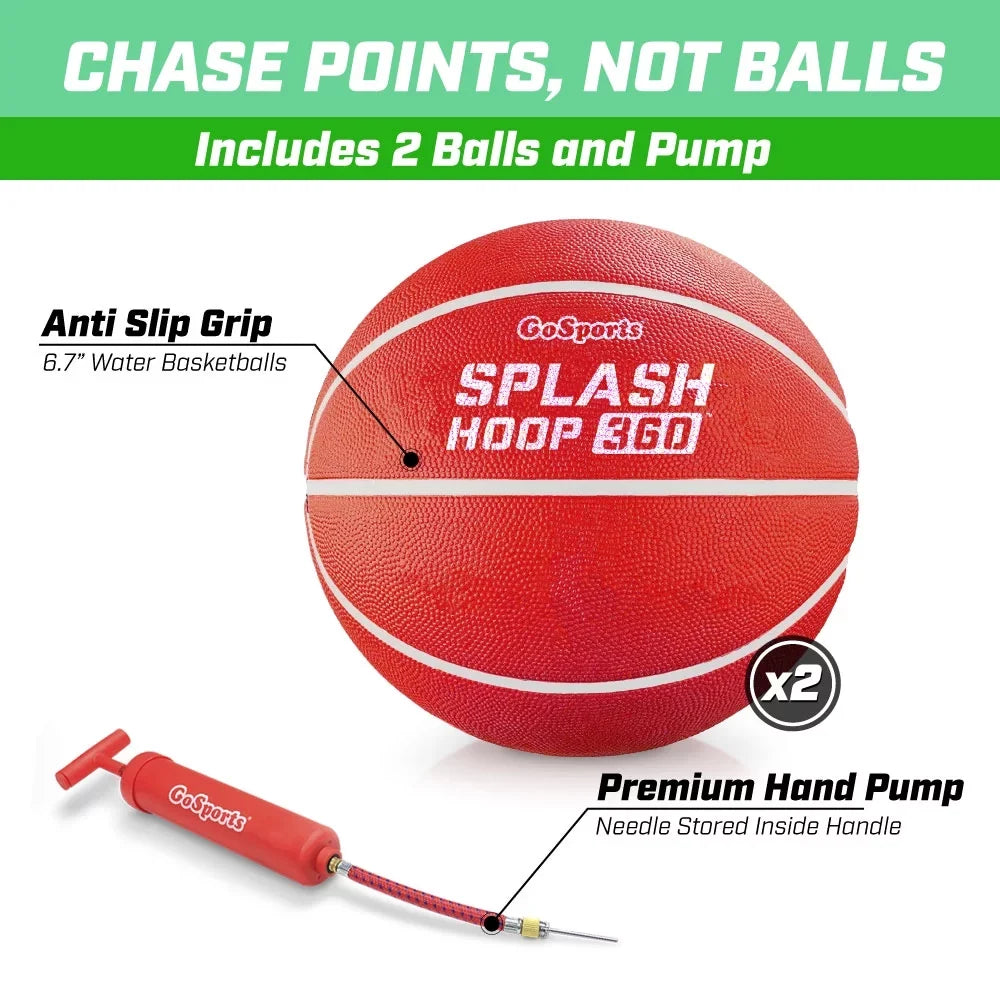 GoSports Splash Hoop 360 Floating Pool Basketball Game | Includes Hoop, 2 Balls and Pump