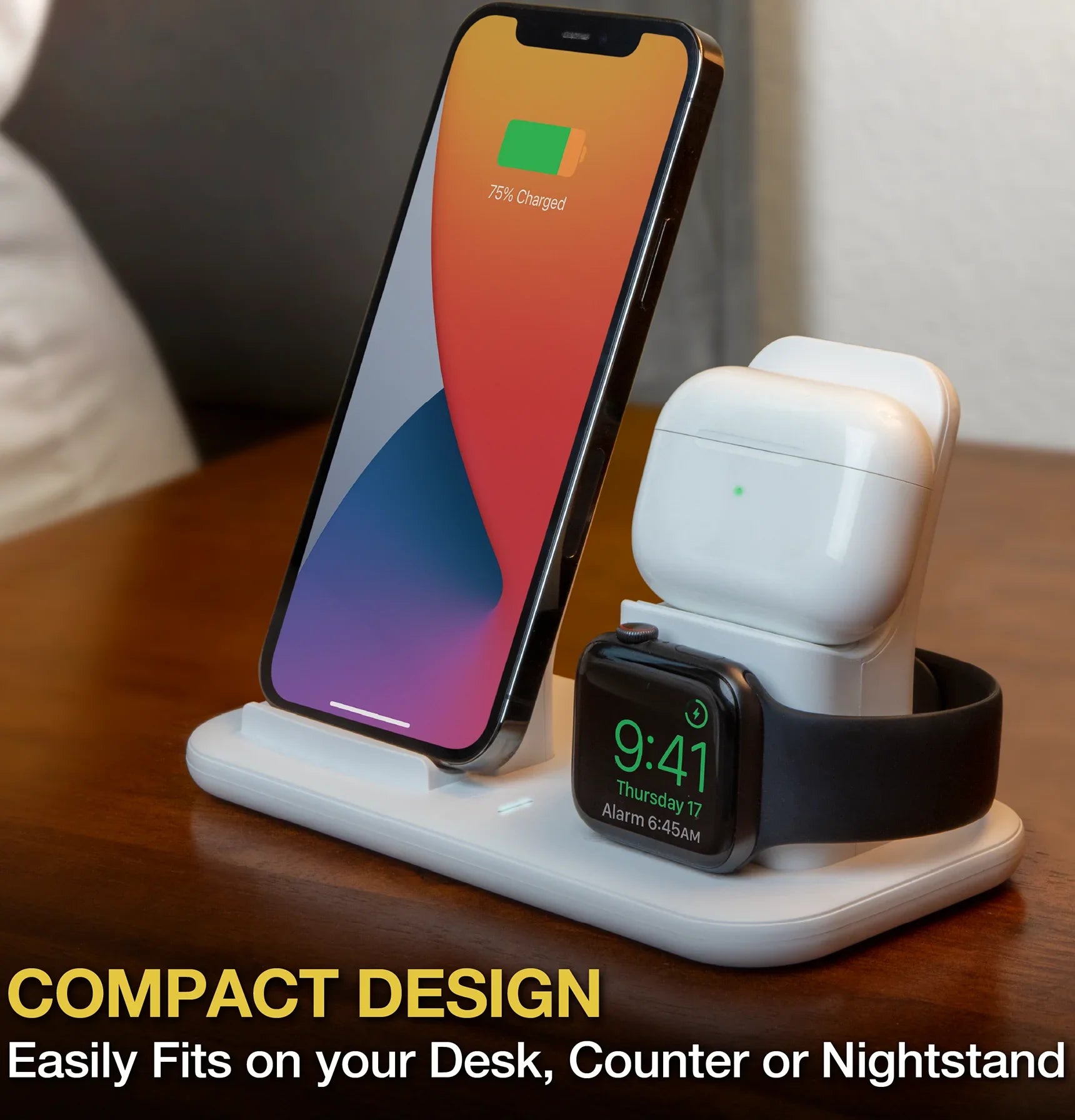 Scosche - Qi-Enabled Smartphones, Watches and Earbuds, Qi-Certified Wireless Charging Dock, White