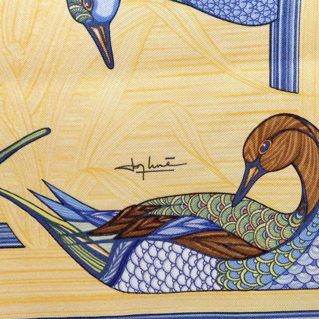 Pre-Owned  / Hermes Carre 90 duck pond scarf 100% silk muffler (Good)