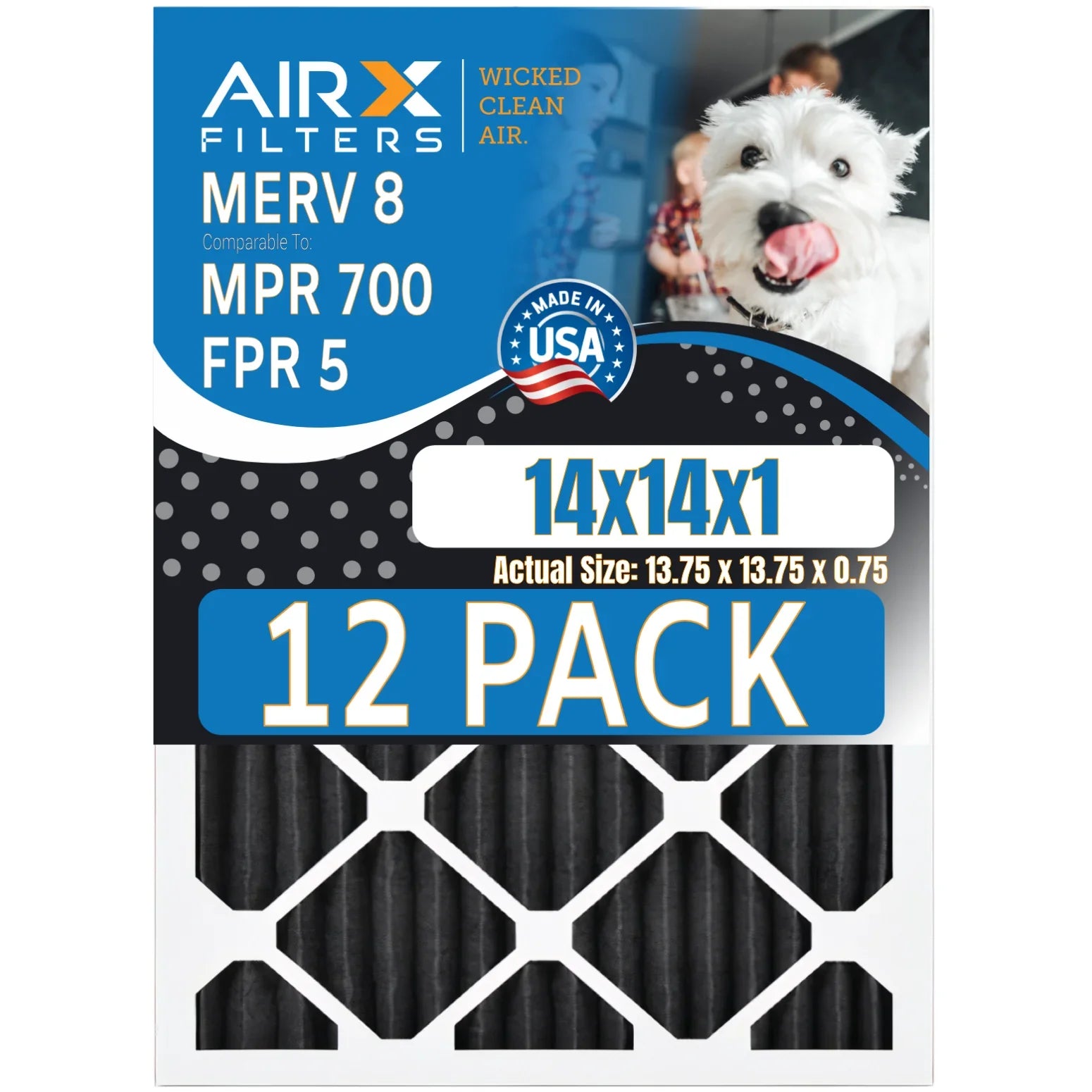 14x14x1 Air Filter  8 Rating, 12 Pack of Furnace Filters Comparable to  700,  5, Pet Odor Retention Filters - Made in  by     .