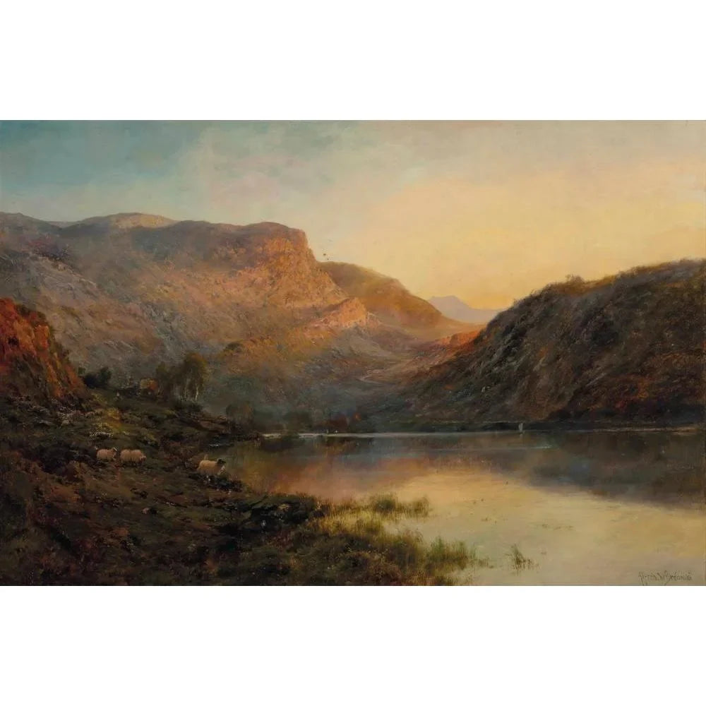 Alfred de Bréanski 18x13 Gold Ornate Wood Frame and Double Matted Museum Art Print Titled - The Evening Glow, Vale of Eagle, Loch Lomond