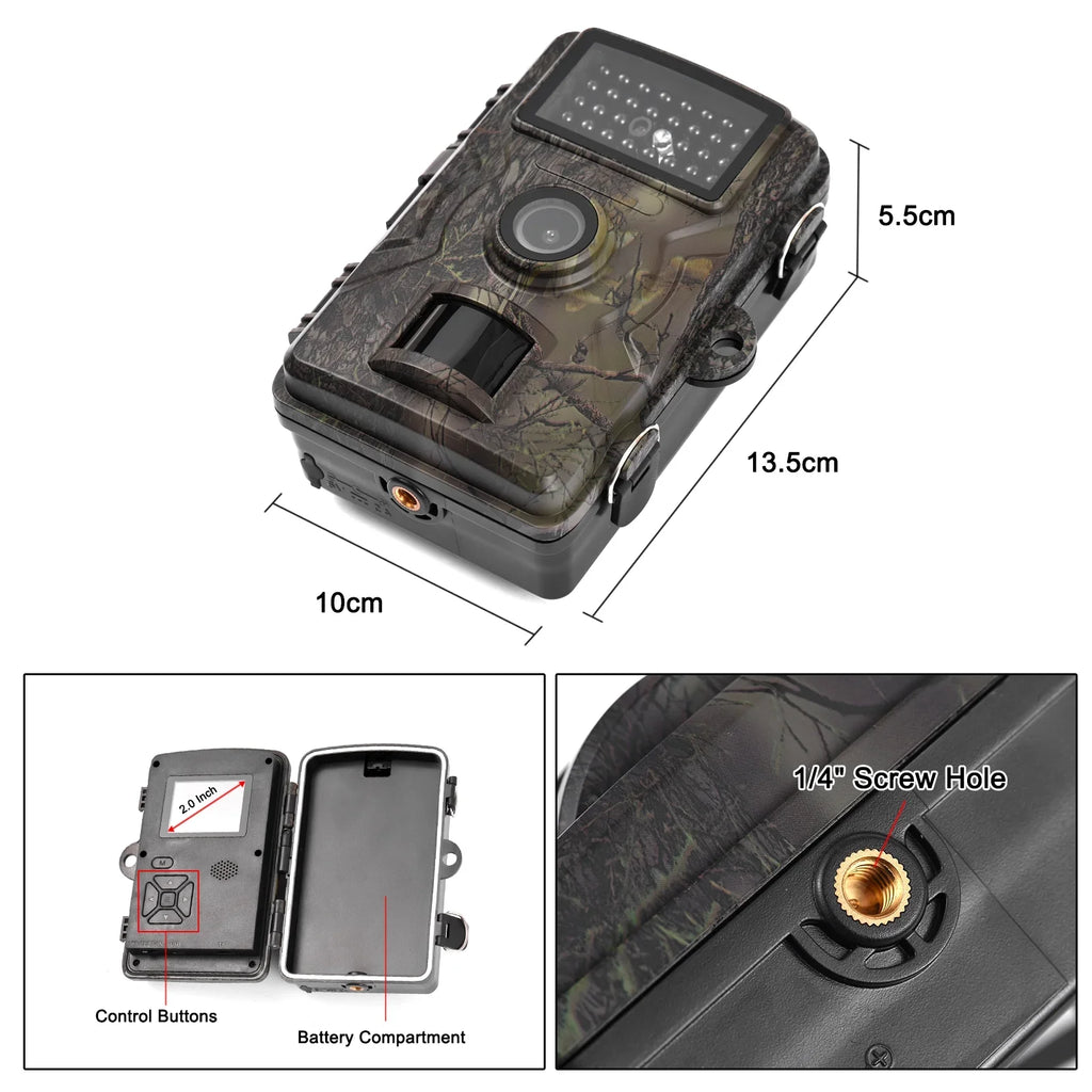 Eccomum 1080P Trail Camera 16MP Wildlife Camera Tracking Camera with 2.0 Inch  Color Screen 0.8s Trigger Time Supports Infrared Night Vision Motion Activated  Waterproof